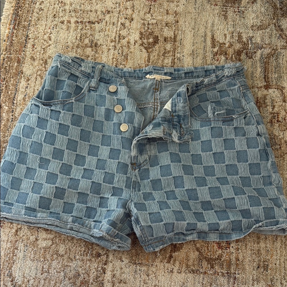 Stylish Blue Checkered Women's Shorts